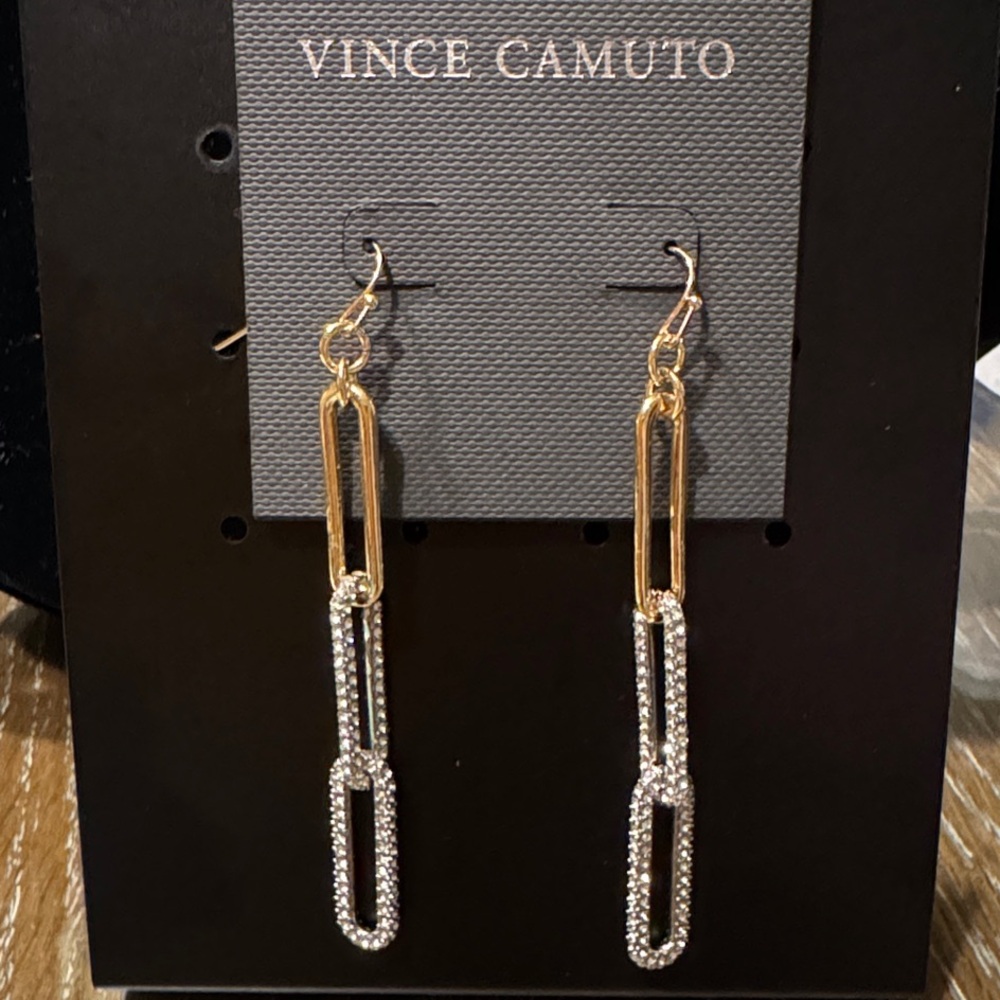 Vince Camuto Gold and Crystal Link Earrings